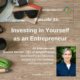 Photo ID: A wooden tabletop with a map, sunglasses, a camera, a thermos, some paracord, and a leather and canvas bag and a picture of Howard Spector to one side with text overlay "Episode 33: Investing in Yourself as an Entrepreneur, An Interview with Howard Spector, CEO of SimplePractice about trusting gut decisions, streamlining your business, and moving past fear"