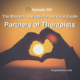 Photo ID: Two hands held in the shape of a heart with the setting sun inside the heart with text overlay "Episode 203: Partners of Therapists"