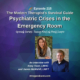 Photo ID: A blue, green and purple fractal with photos of Kesy Yoon and James McMahill to one side and text overlay "Episode 215: Psychiatric Crises in the Emergency Room, Special Series: Fixing Mental Healthcare, An Interview with Kesy Yoon, LMHC and James McMahill, LMFT"