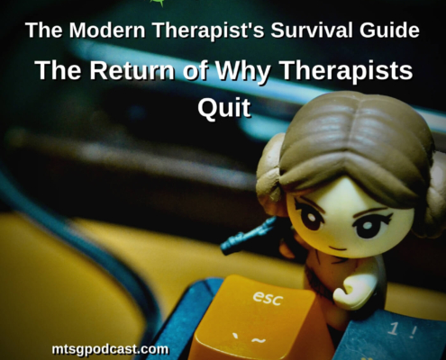 Photo ID: Lego Princess Leia standing over the escape key on a keyboard with text overlay "Episode 227: The Return of Why Therapist Quit"