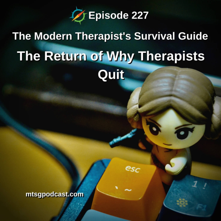 Photo ID: Lego Princess Leia standing over the escape key on a keyboard with text overlay "Episode 227: The Return of Why Therapist Quit"