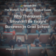 Photo ID: A college lecture hall with text overlay "Episode 276: Why Therapists Shouldn't Be Taught Business in Grad School"