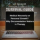 Image: Episode 438 of the Modern Therapist's Survival Guide titled Medical Necessity or Personal Growth? Why Documentation Matters in Therapy is displayed on a laptop screen. The background includes a blurred wire fence and plant, with the show's logo and website at the bottom.