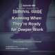 Image: Episode 496 artwork for Knowing When They're Ready for Deeper Work. A close-up of a person stepping down to a lower stair appears beneath a dark purple overlay. The Modern Therapist's Survival Guide logo and continuing education podcourse designation are displayed.